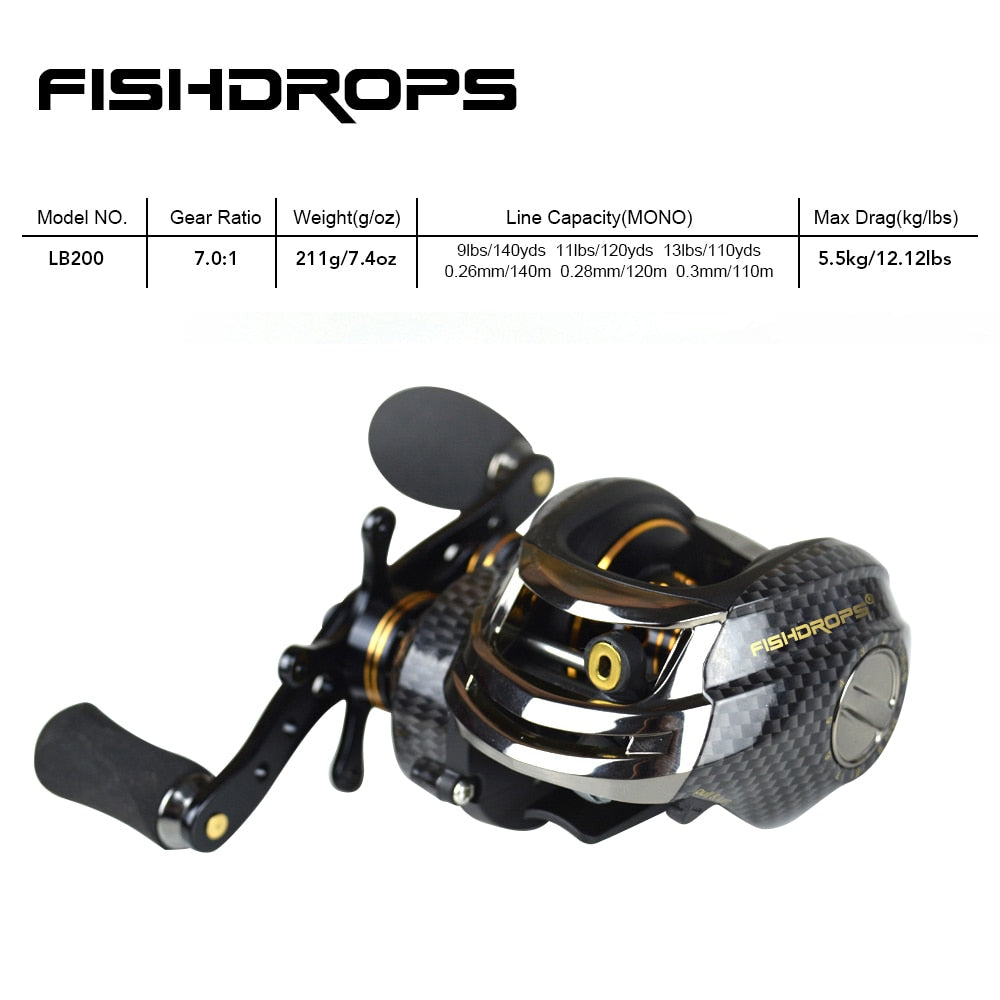 Fishdrops® Bait caster Reel Double Brake Systems Gear Ratio 7.0:1